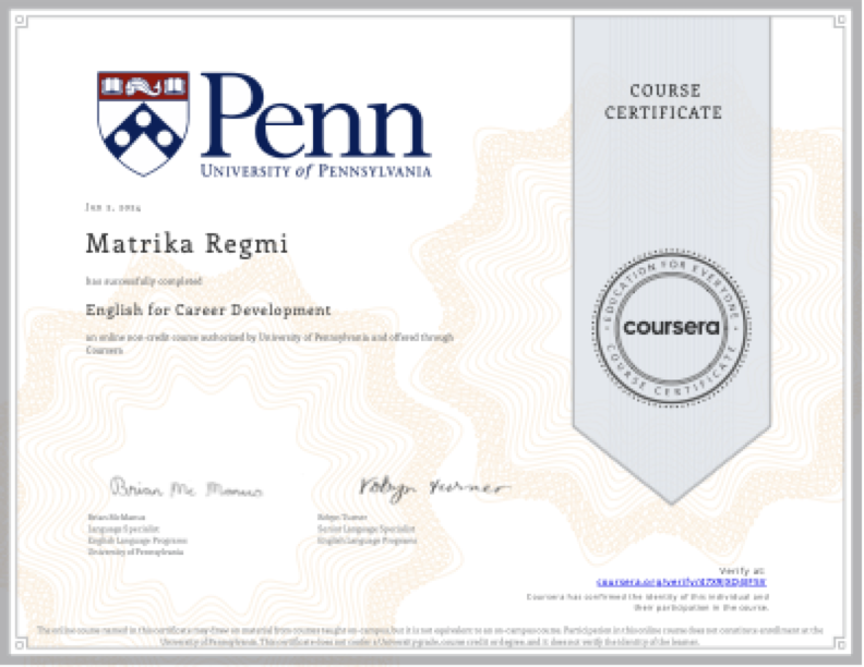 English for Career Certificate